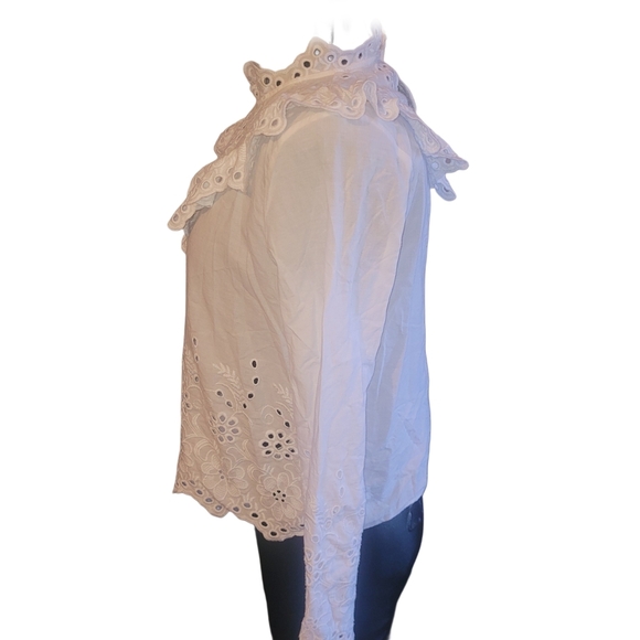 Zara Basic Elegant White Embroidered Ruffle Detail Top L - Picture 5 of 7